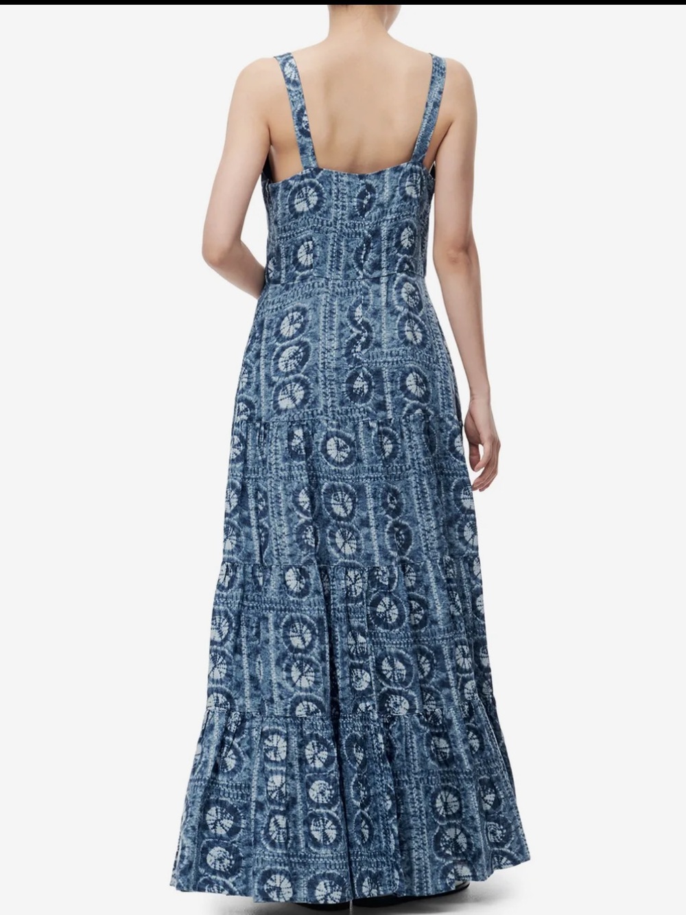 Ralph Lauren Linen Geo Print Maxi Dress Blue White Tiered A-Line Tie Die Size 12 - Picture 3 of 12